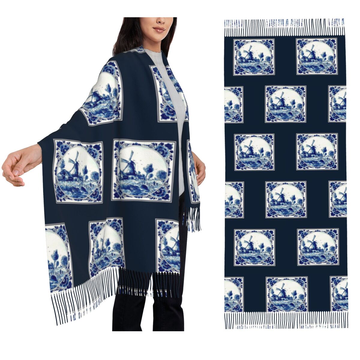 Vintage Fashion Shop - Syal Motif Kincir Angin dan Jembatan