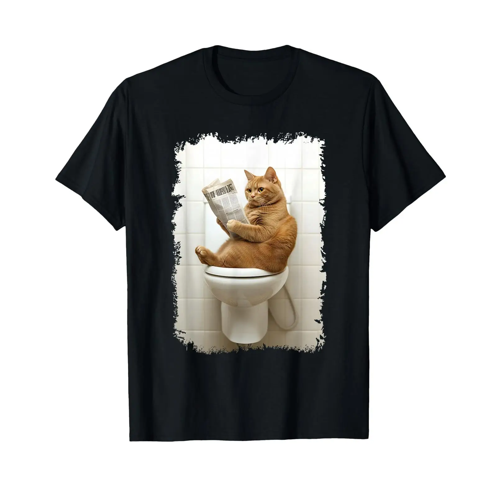 Vintage Fashion Newspaper - Kaos Lucu Gambar Kucing di Toilet