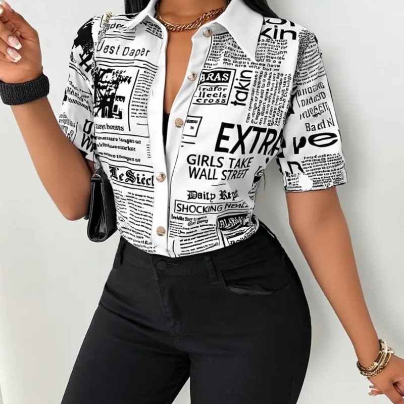 Vintage Fashion Newspaper - Kemeja Wanita Motif Koran 2026 Fashion