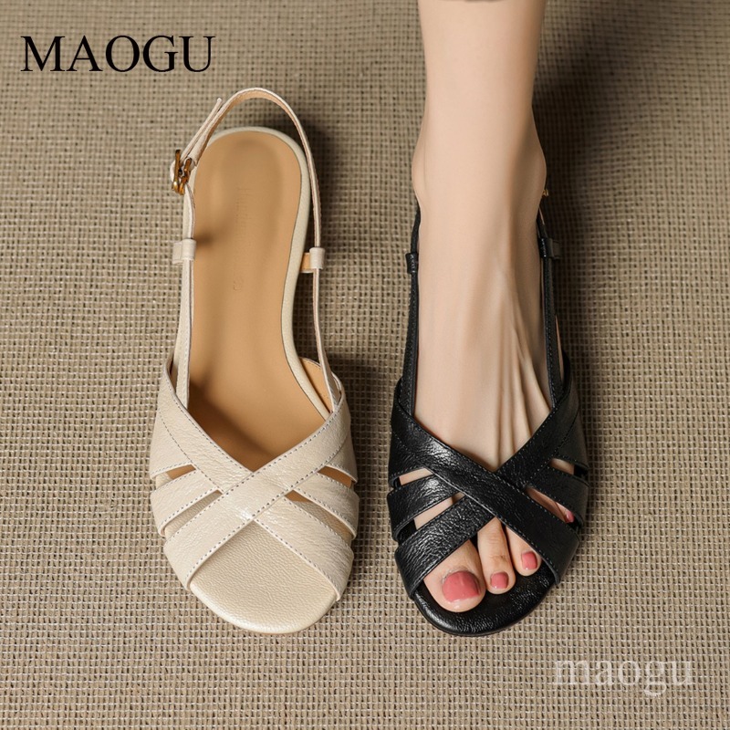 Vintage Fashion Style - Sandal Slingback Wanita Ujung Bulat Hak
