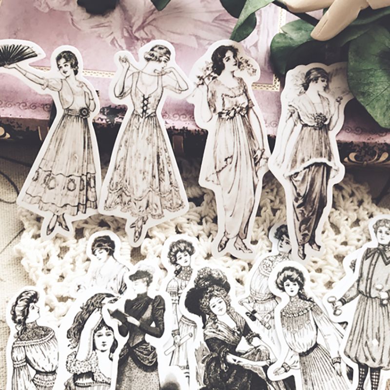 Vintage Fashion Newspaper - Stiker Wanita Eropa Antik Label Buku