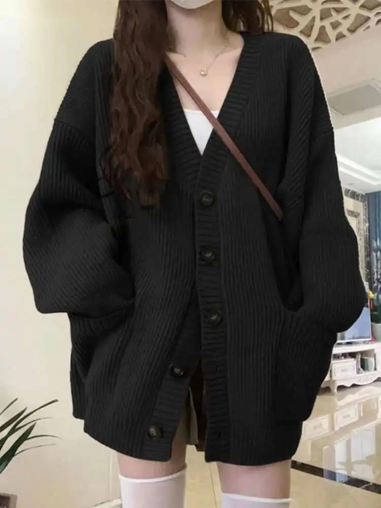Crop Cardigan Vintage - Kardigan Longgar Wanita Lengan Panjang Kerah