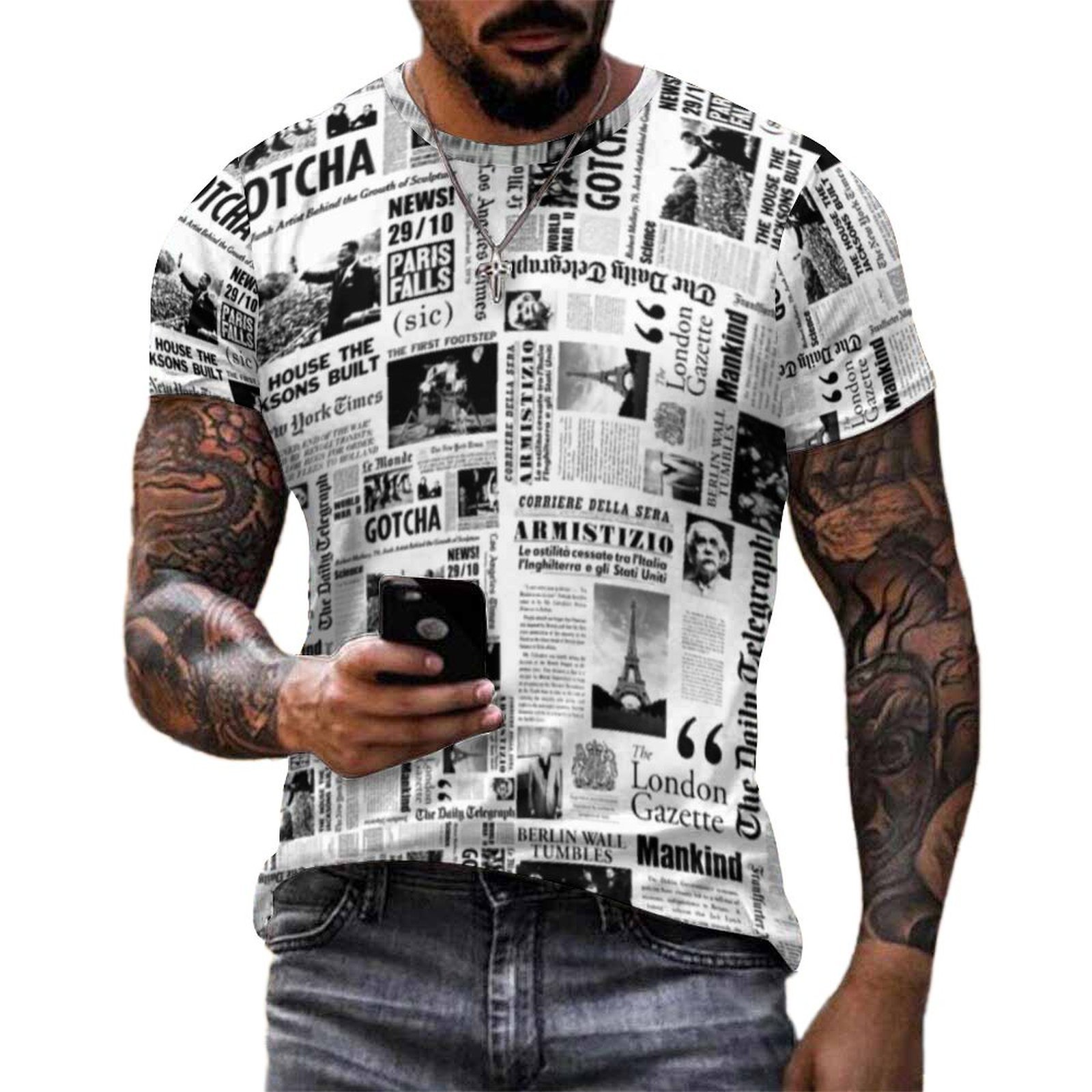 Kaos Pria Vintage Motif Koran  - Vintage Fashion Newspaper ulasan dan harga