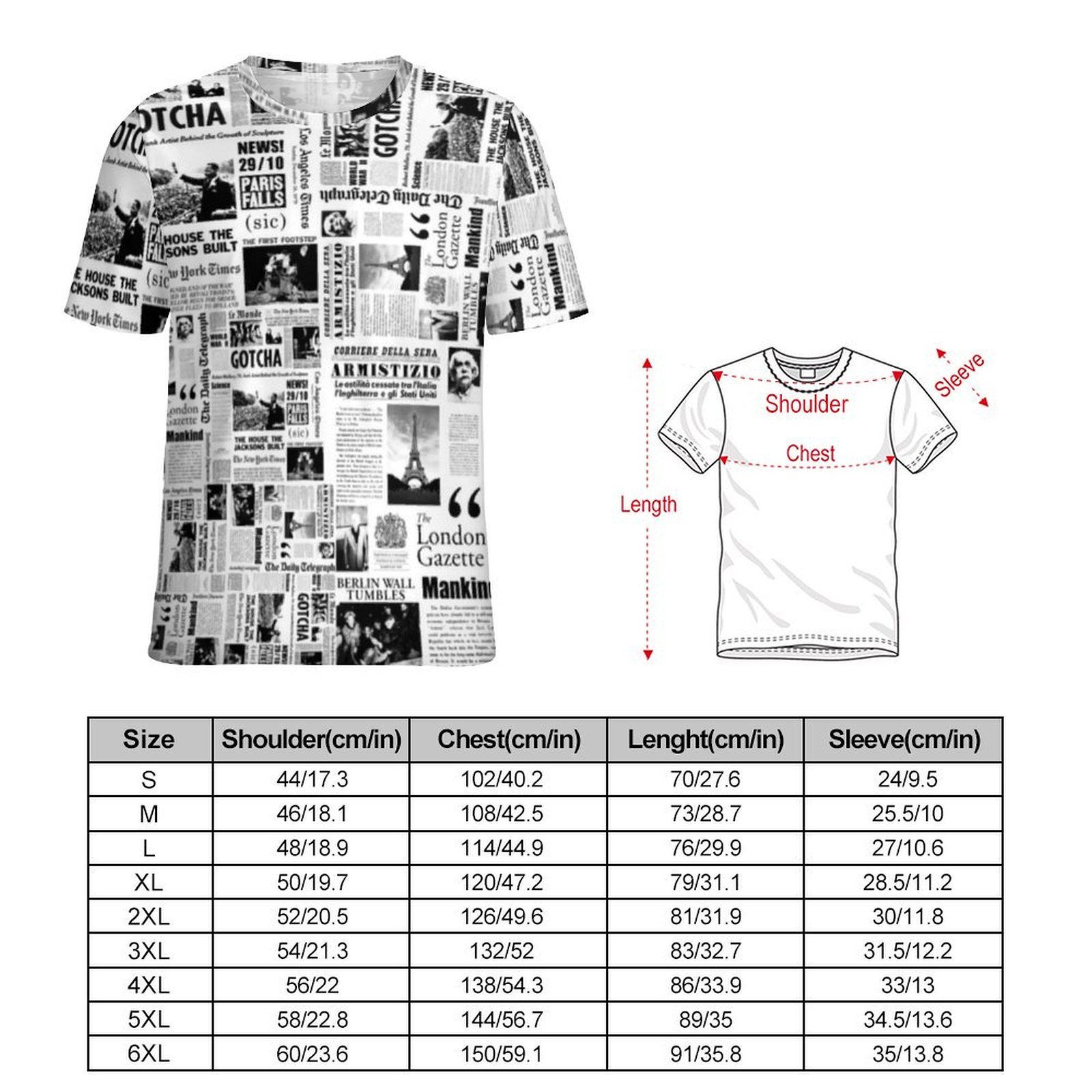 Kaos Pria Vintage Motif Koran  - Vintage Fashion Newspaper ulasan dan harga