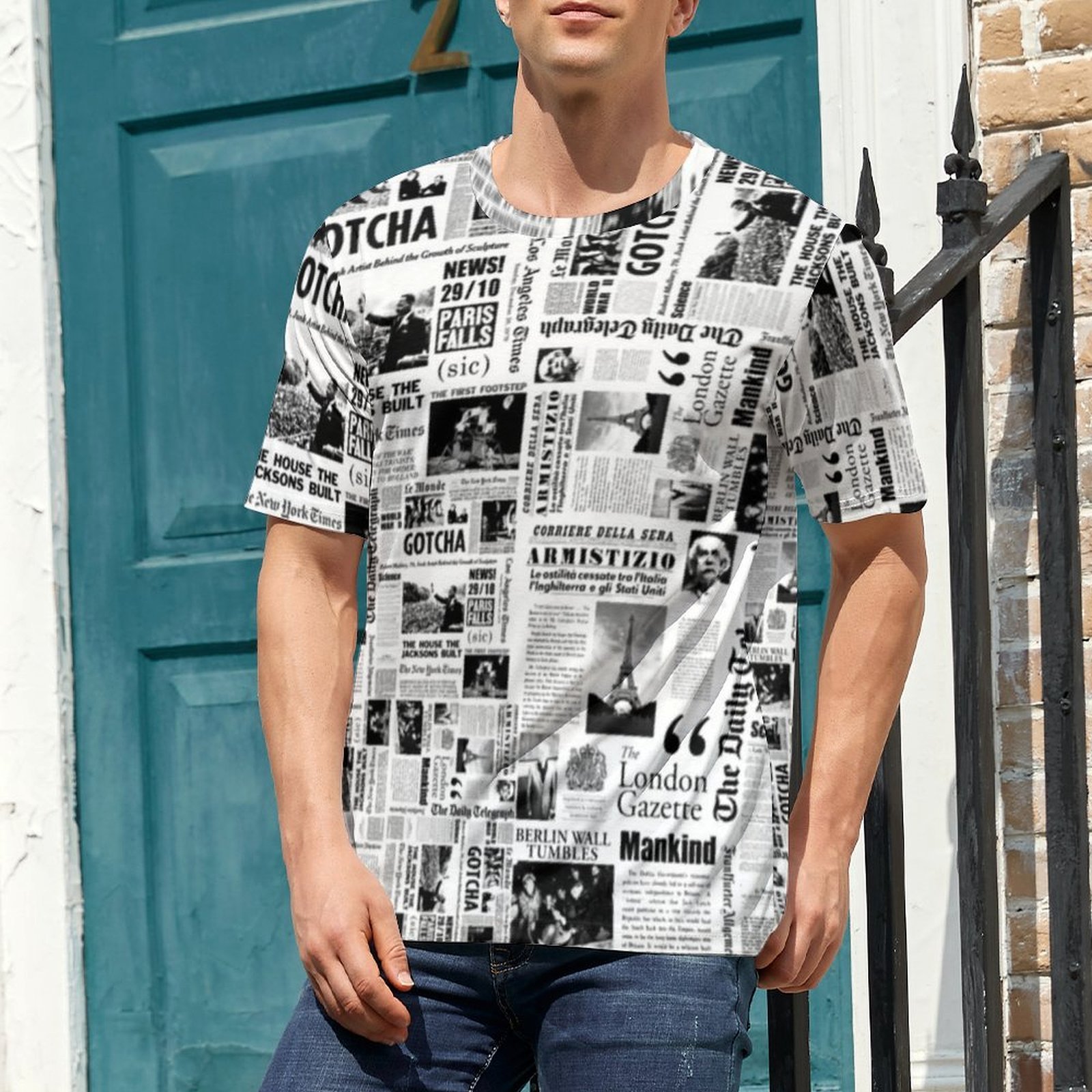 Kaos Pria Vintage Motif Koran  - Vintage Fashion Newspaper ulasan dan harga