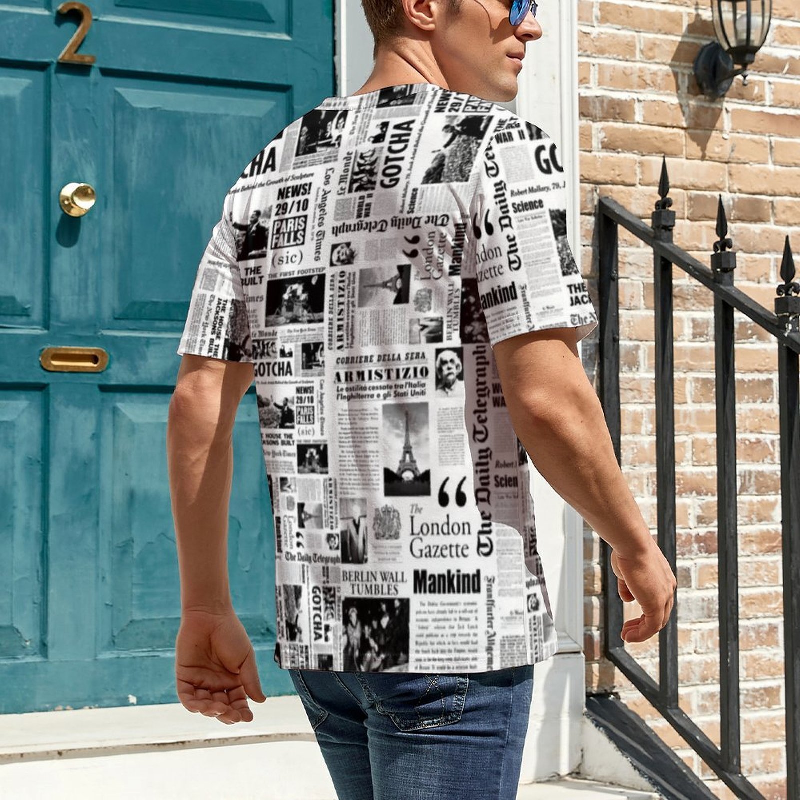 Kaos Pria Vintage Motif Koran  - Vintage Fashion Newspaper ulasan dan harga