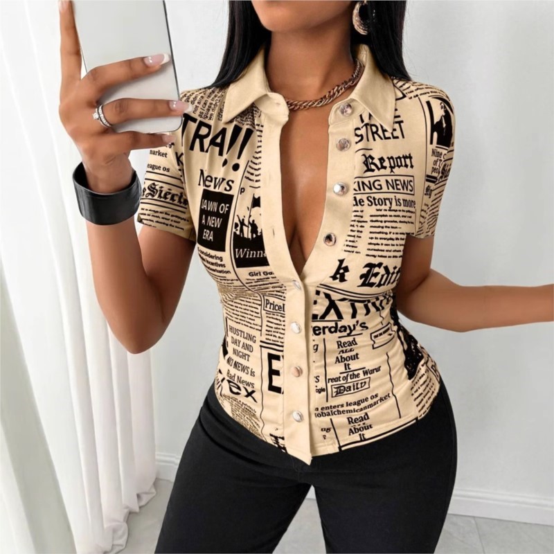 Kemeja Wanita Motif Koran 2026 - Vintage Fashion Newspaper ulasan dan harga