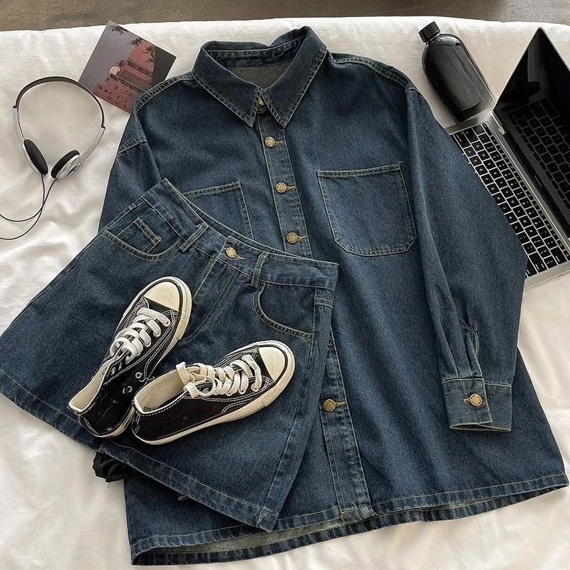 Set Rok Denim Y2K: Jaket Kanci - Vintage Fashion Style ulasan dan harga