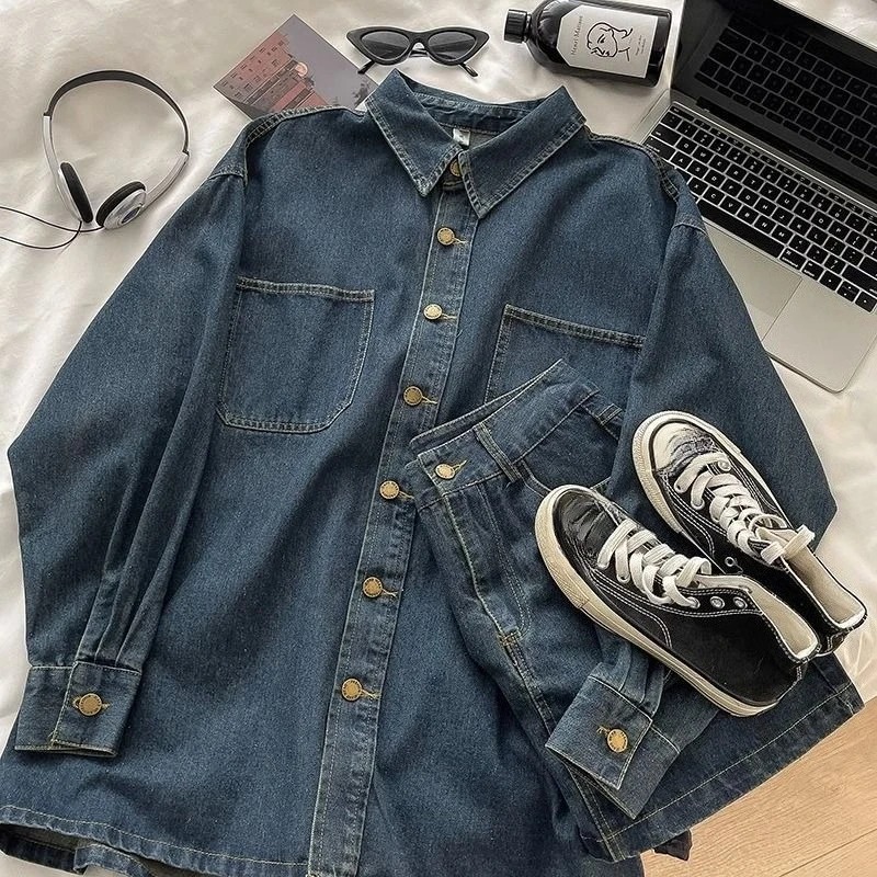 Set Rok Denim Y2K: Jaket Kanci - Vintage Fashion Style ulasan dan harga