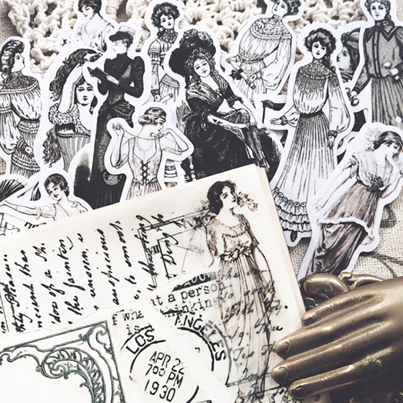 Stiker Wanita Eropa Antik Labe - Vintage Fashion Newspaper ulasan dan harga