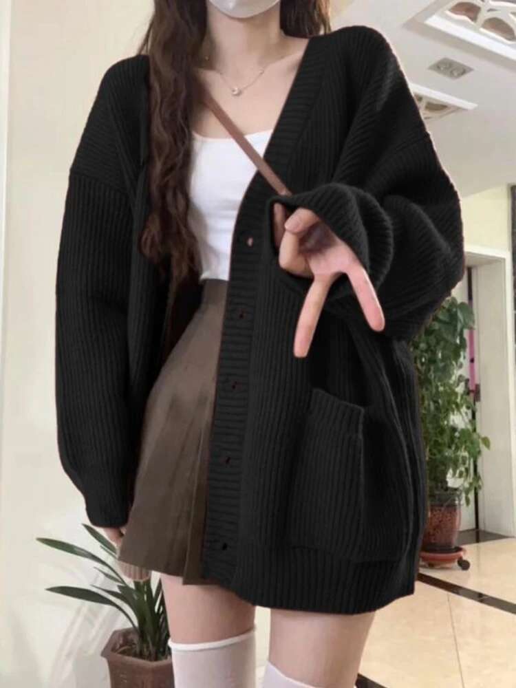 Kardigan Longgar Wanita Lengan - Crop Cardigan Vintage ulasan dan harga