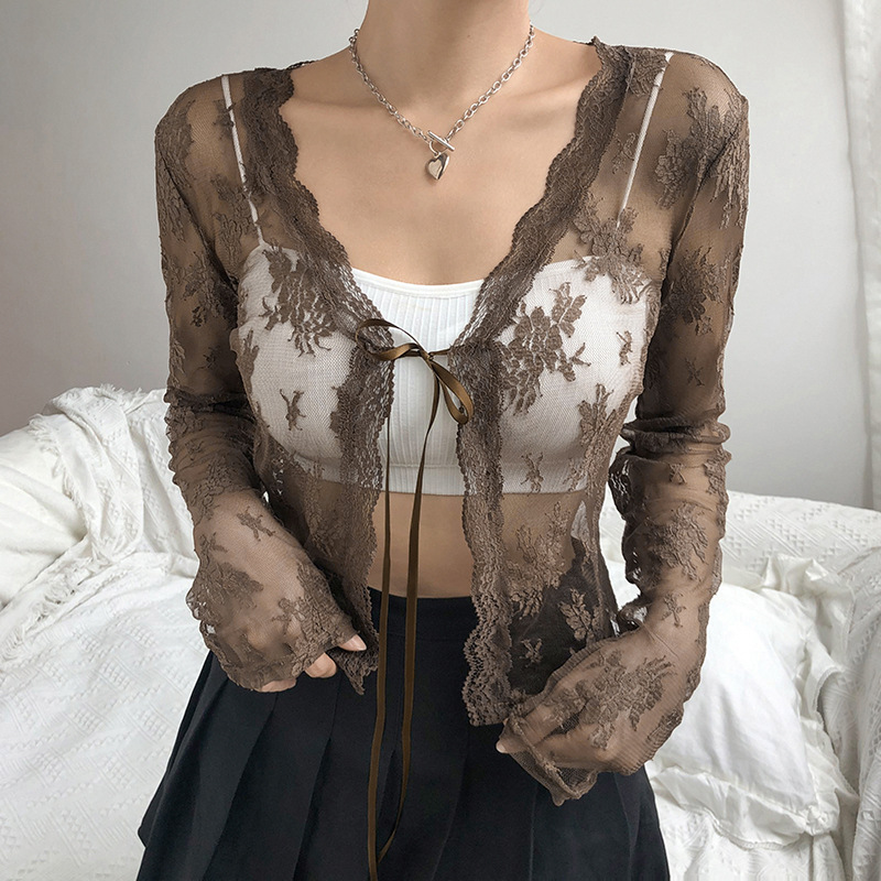 Kardigan Bahu Jaring Renda Tem - Crop Cardigan Vintage ulasan dan harga