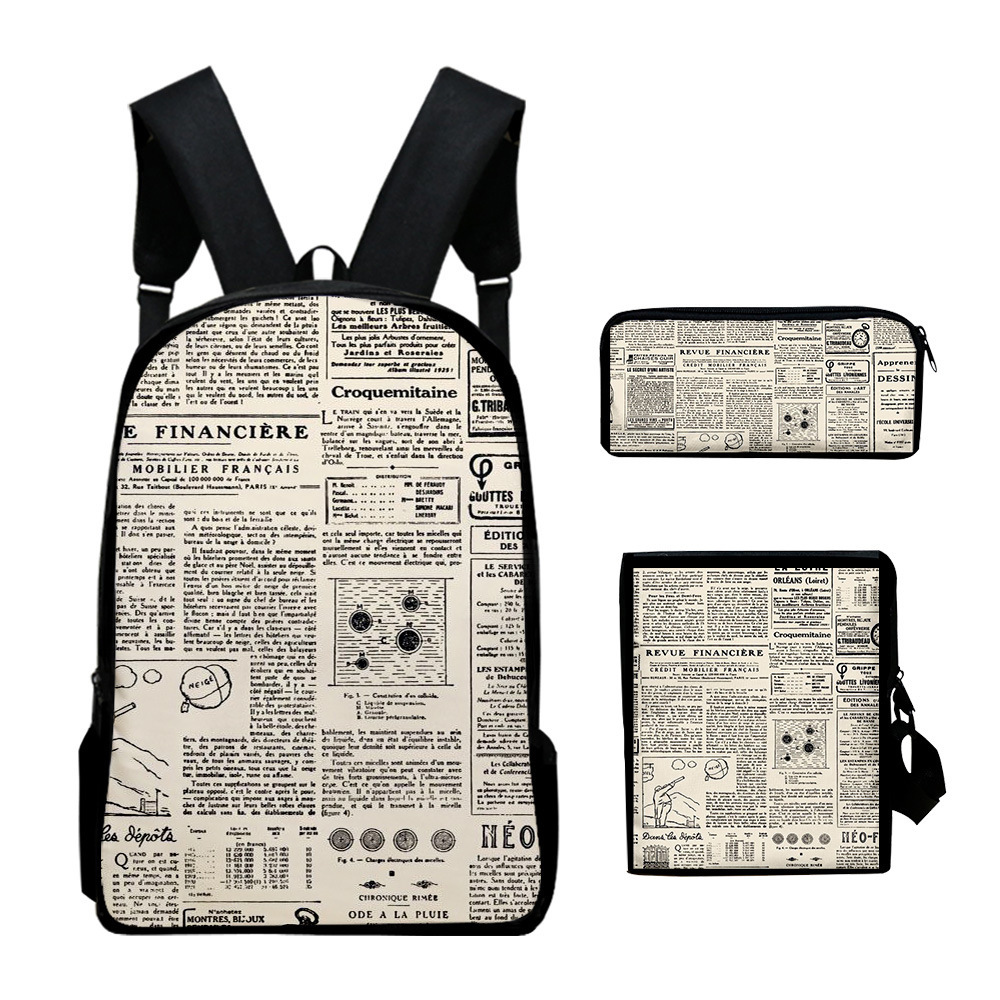 Tas Sekolah Siswa 3 Buah/Set G - Vintage Fashion Newspaper ulasan dan harga